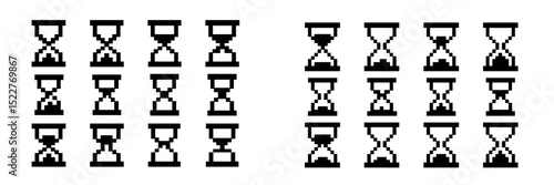 Pixelated hourglass symbols displayed in a repetitive pattern on a digital canvas create an intriguing visual representation of time