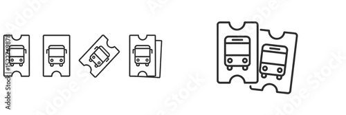 Public transportation ticket design featuring bus illustrations with varying sizes and orientations