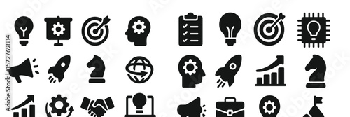 Creative symbols for innovation, strategy, and technology in business settings