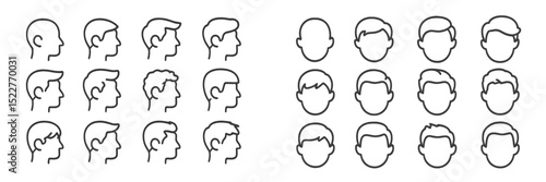 Unique collection of male head silhouettes and hairstyles showcased in a grid format for design inspiration and artistic reference