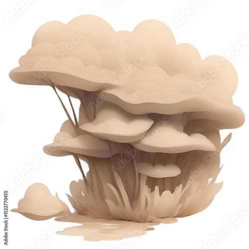Pile of cream colored fungal mushrooms on black