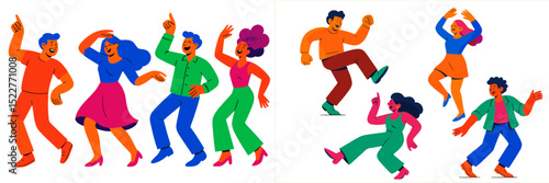 Joyful group of diverse people dancing energetically at a cheerful event during a sunny day