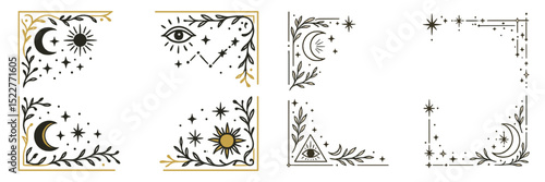 Artistic border designs featuring celestial motifs and nature elements create a unique visual appeal for creative projects