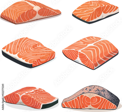 Cartoon salmon meat illustration material

