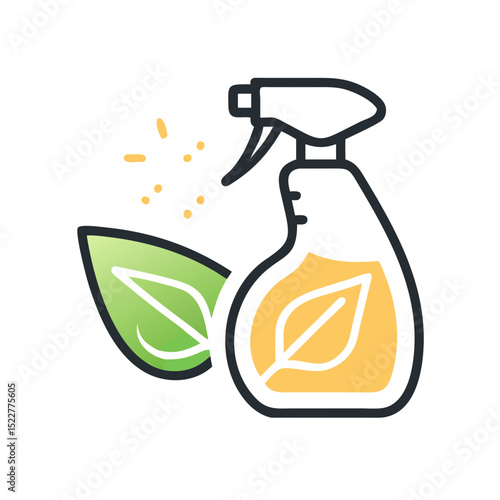 Eco-friendly cleaning spray bottle with green leaves design  