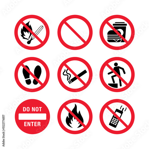 Free Download Set of Universal Prohibition Icons in Red Circular Signs on White - GFXLoad