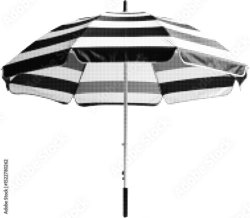Sunshade parasol with striped. High quality vector halftone effect. Objects on transparent background. Based on AI generated image