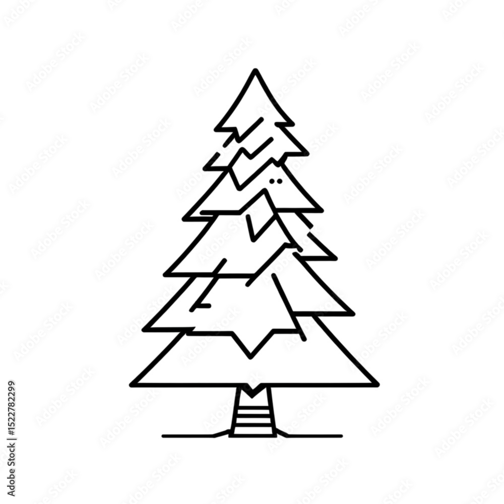 Fototapeta premium クリスマスツリーの線画イラスト｜Christmas Tree Line Art Illustration