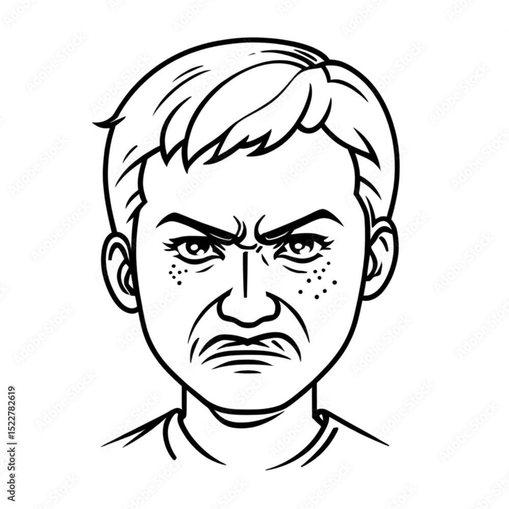 怒っている男性の線画イラスト|Angry Man Line Art Illustration 怒っている男性の線画イラスト|Angry Man Line Art Illustration