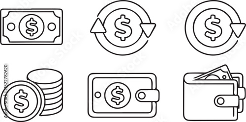 Cashback Icon Set – Editable Finance Vector Icons with Money Return and Wallet Coins