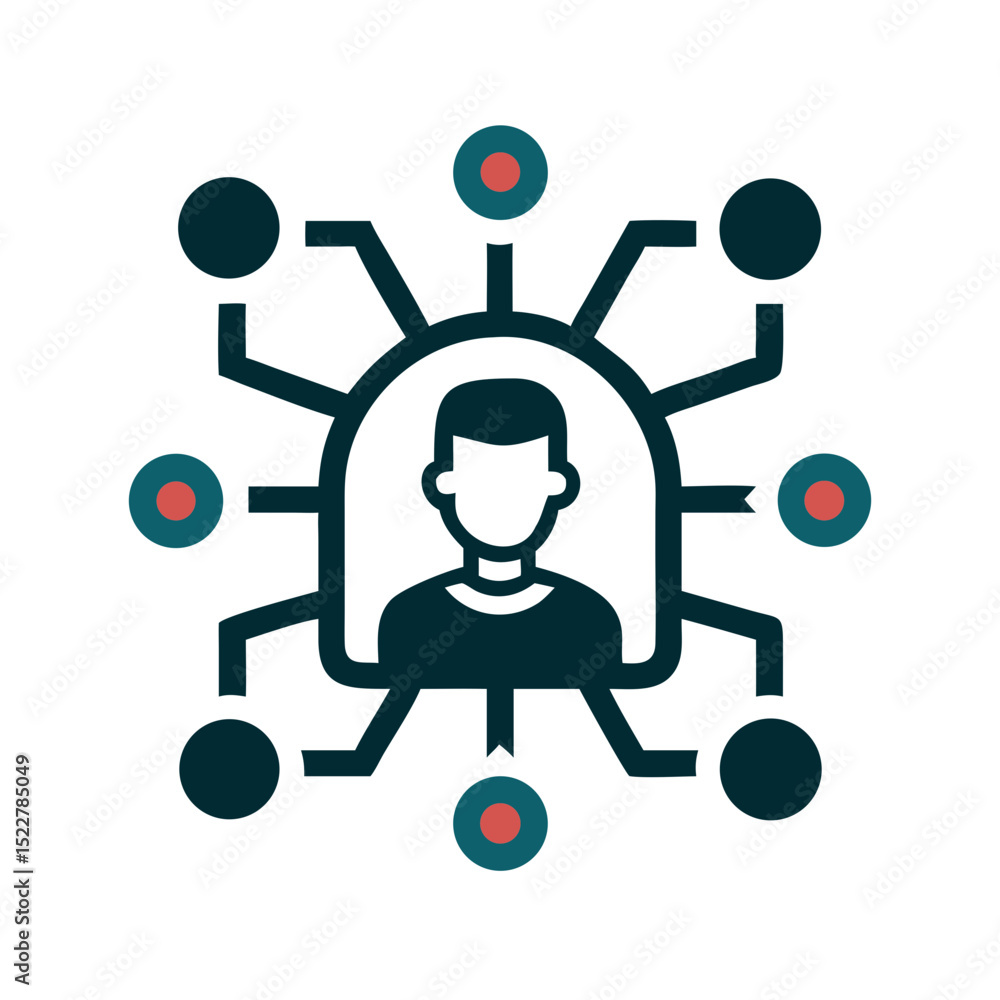 Abstract illustration of a person connected to multiple data nodes Abstract illustration of a person connected to multiple data nodes