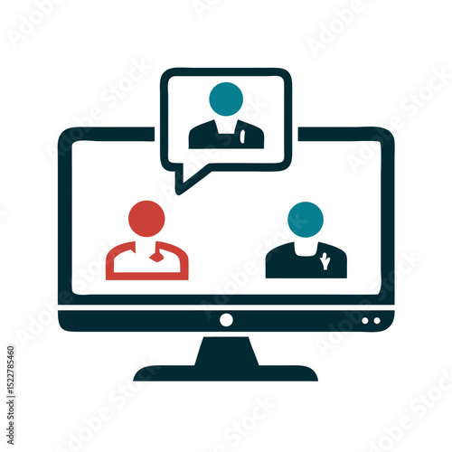 Virtual meeting on computer screen with two participants talking  