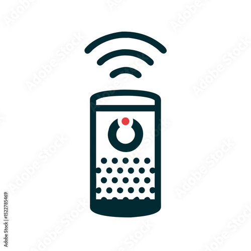 Modern smart speaker with wireless signal icon in flat design  