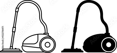 Vacuum Cleaner Icons. Black and White Vector Illustration. Dust Cleaning Machine. Household Appliances Concept