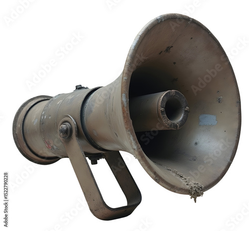 Old loudspeaker with rust and dirt showing signs of wear and age