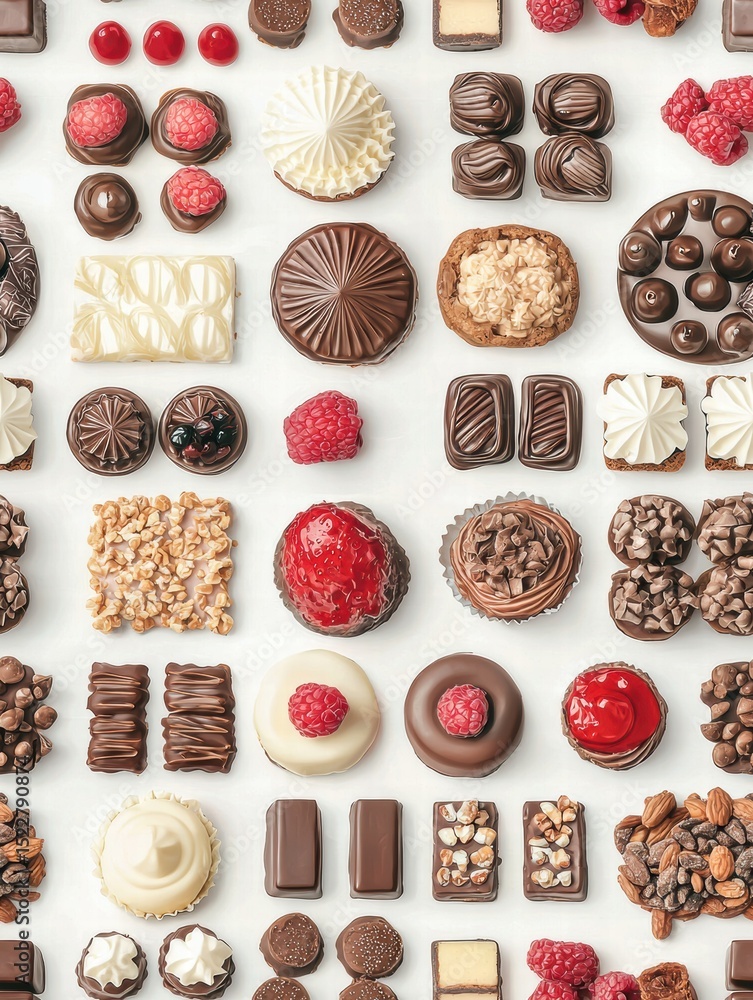 Assorted Desserts Display on White Background Assorted Desserts Display on White Background