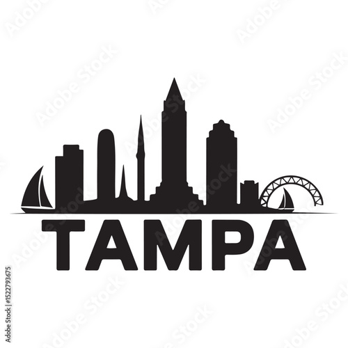 Vector Tampa skyline. Travel Tampa famous landmarks. Business and tourism concept for presentation, banner, web site. Vector black silhouette. with white background