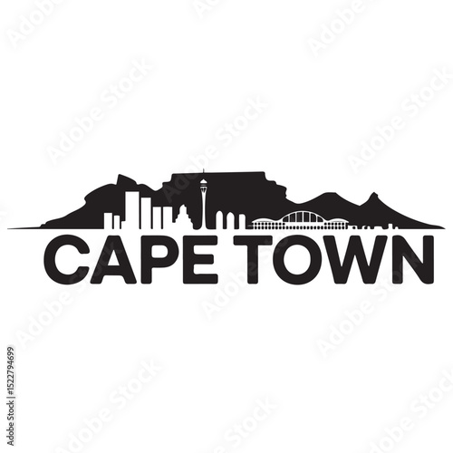 Vector Cape Town skyline. Travel Cape Town famous landmarks. Business and tourism concept for presentation, banner, web site. Vector black silhouette. with white background