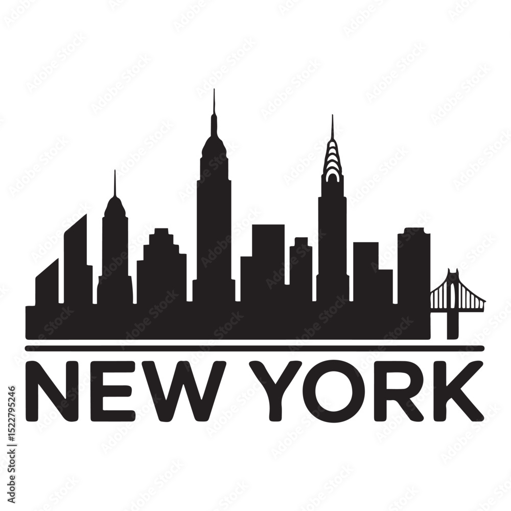 Fototapeta premium Vector New York skyline. Travel New York famous landmarks. Business and tourism concept for presentation, banner, web site. Vector black silhouette. with white background