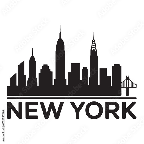 Vector New York skyline. Travel New York famous landmarks. Business and tourism concept for presentation, banner, web site. Vector black silhouette. with white background
