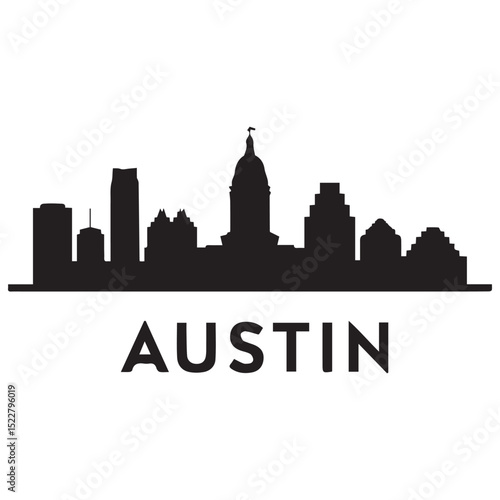 Vector Austin skyline. Travel Austin famous landmarks. Business and tourism concept for presentation, banner, web site. Vector black silhouette. with white background