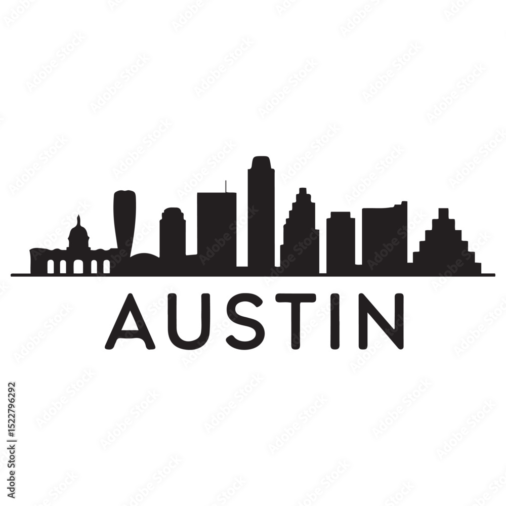 Naklejka premium Vector Austin skyline. Travel Austin famous landmarks. Business and tourism concept for presentation, banner, web site. Vector black silhouette. with white background