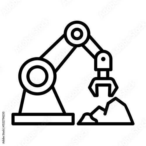 Material Gripper Robotic Arm Icon – Line Art Industrial Vector