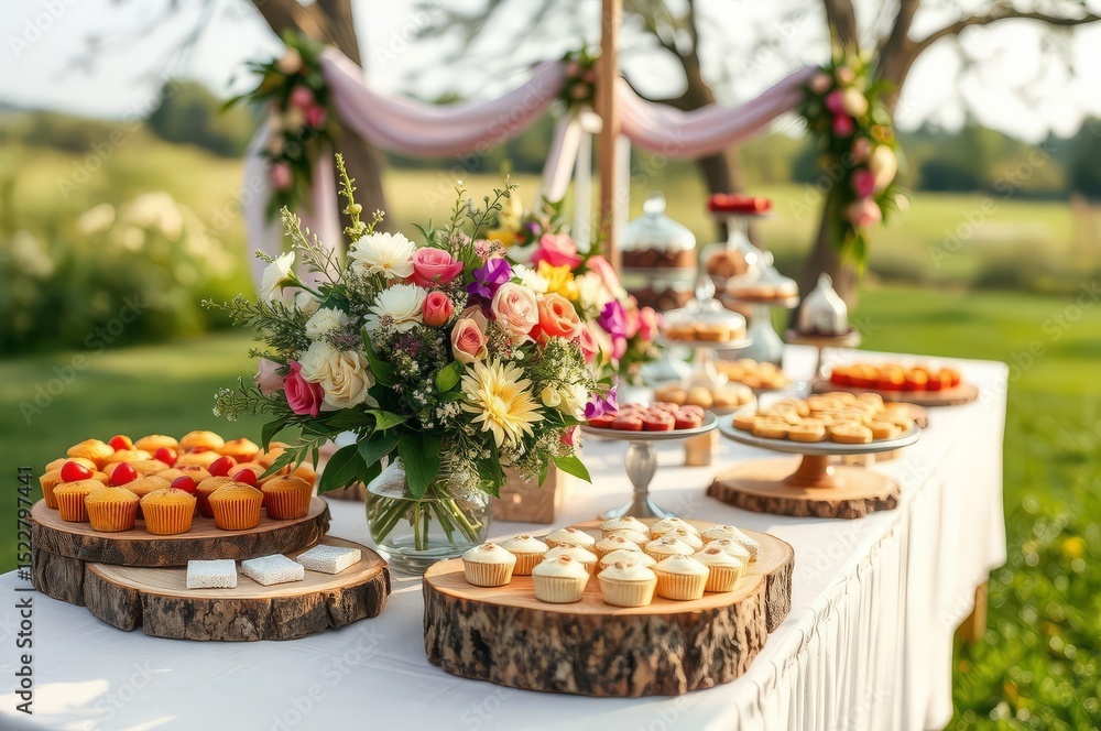 Naklejka premium Elegant Outdoor Wedding Buffet Setup