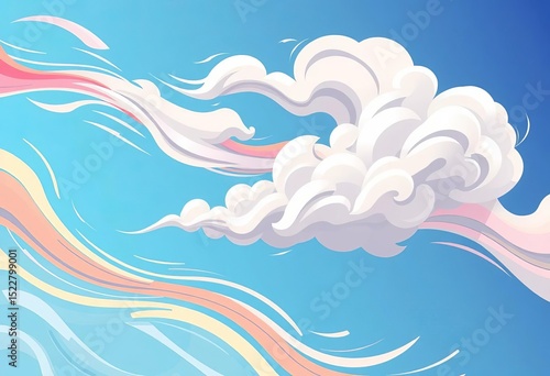 Cartoon cloud motion effects; fast, swirling, energetic trails in flat vector style,  clouds,  pop art