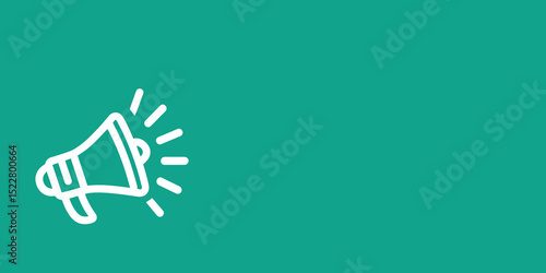 megaphone icon, emitting sound waves on a teal background. Ideal for websites/blogs on announcements, marketing, communication, news, or promotions.