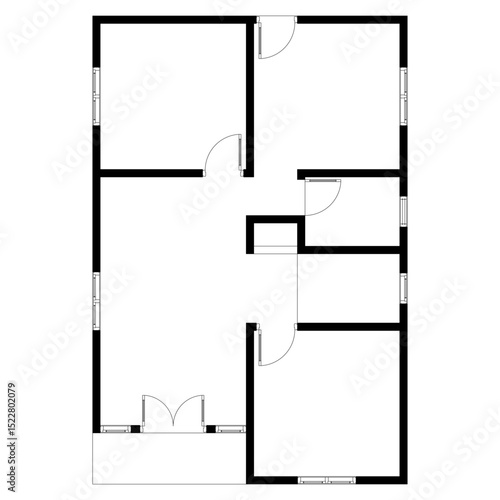 Black and White floor plan of a modern unfurnished house for your design. Suburban house vector blueprint. Architectural background.