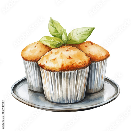 watercolor of Muffin Tin, vector high quality, isolated on a white background.