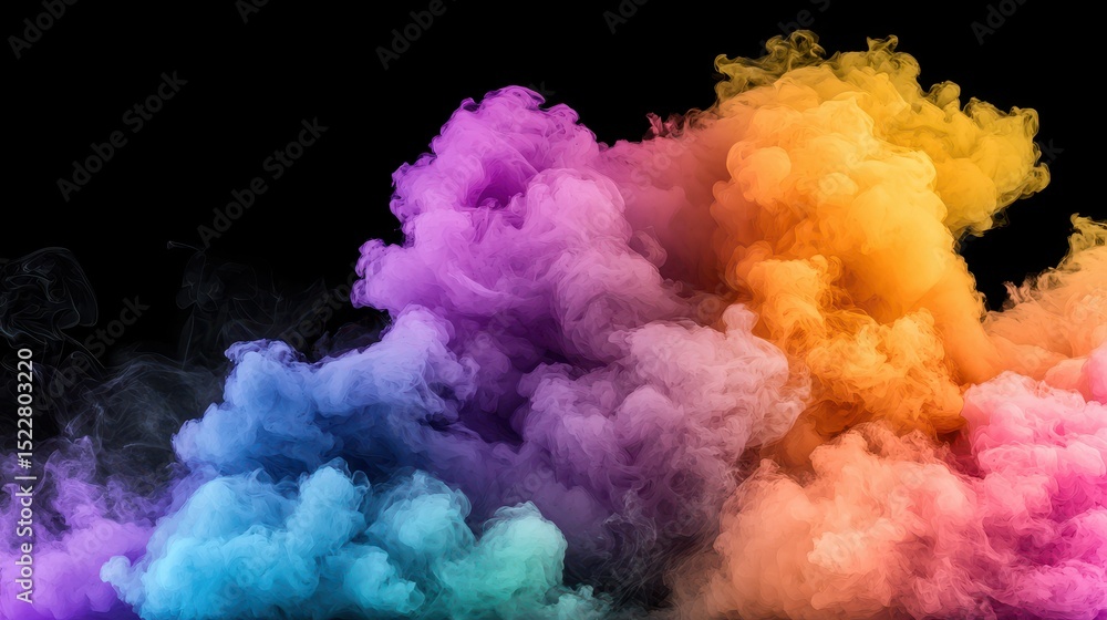 Fototapeta premium Abstract Multicolored Smoke Plumes Against Black Background