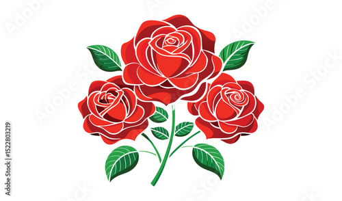 Three red roses bouquet illustration