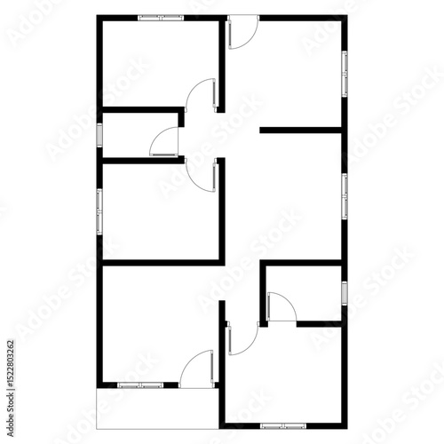 Black and White floor plan of a modern unfurnished house for your design. Suburban house vector blueprint. Architectural background.