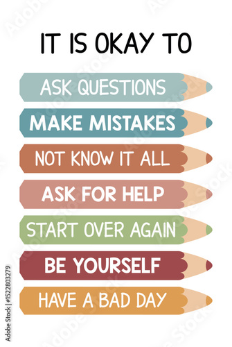 It's okay to not be okay poster, motivational art for kids, classroom poster quotes, educational wall art, be yourself, playroom wall art decor