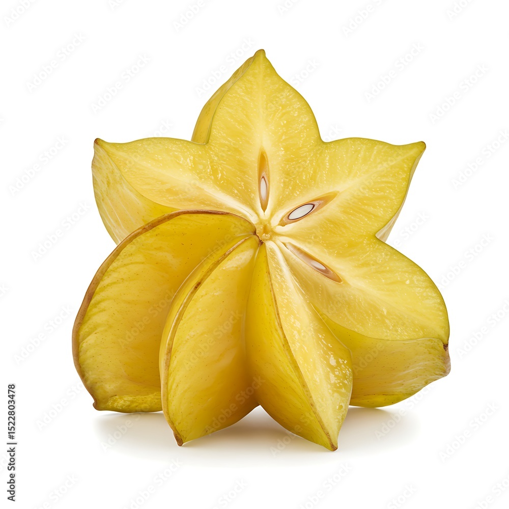 Fototapeta premium Juicy Star Fruit Delicious Tropical Fruit Slices, Star Shape, Vibrant Yellow