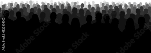 People heads silhouette. The audience sitting back view vector illustration. Back crowd.

