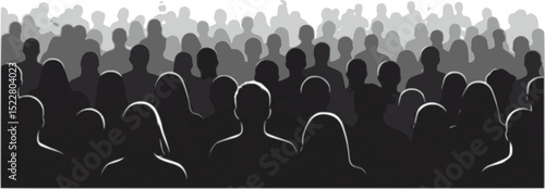 People heads silhouette. The audience sitting back view vector illustration. Back crowd.

