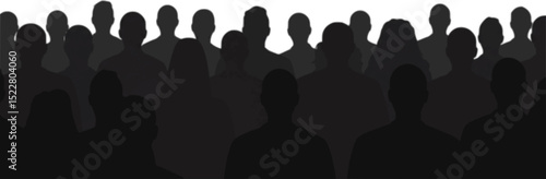 People heads silhouette. The audience sitting back view vector illustration. Back crowd.
