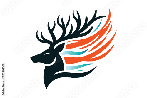 Deer Silhouette logo image. Hart, Pricket, Venison, Doe, Buck, Stag, Roe, Fawn art Illustration logo.