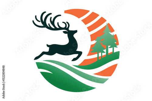 Deer Silhouette logo image. Hart, Pricket, Venison, Doe, Buck, Stag, Roe, Fawn art Illustration logo.
