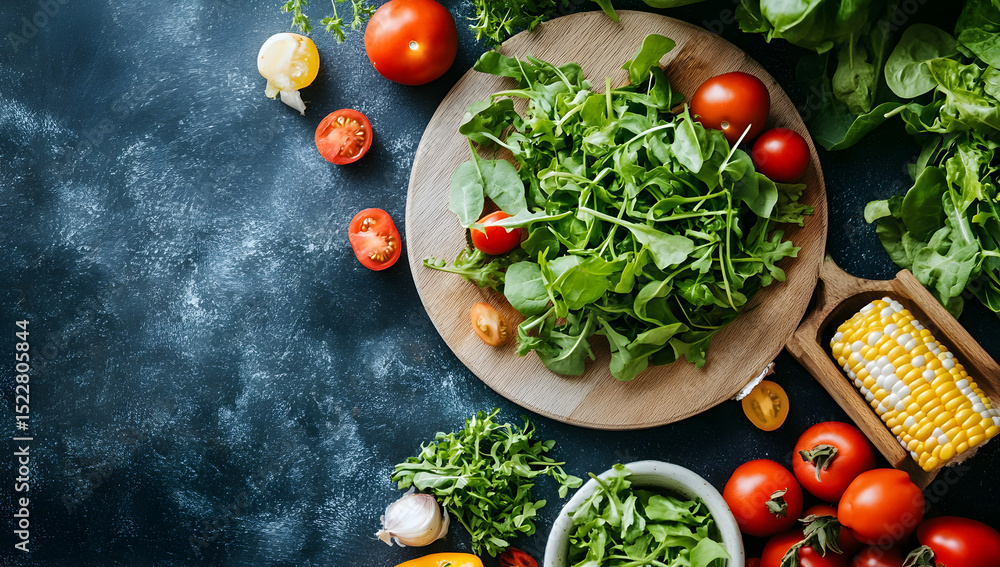Fresh corn, leafy greens, and organic produce as natural cooking ingredients for seasonal dishes Fresh corn, leafy greens, and organic produce as natural cooking ingredients for seasonal dishes