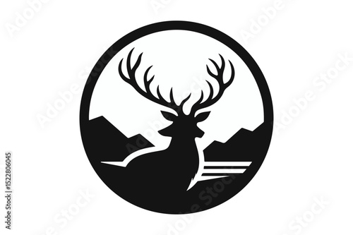 Deer Silhouette logo image. Hart, Pricket, Venison, Doe, Buck, Stag, Roe, Fawn art Illustration logo.
