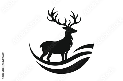 Deer Silhouette logo image. Hart, Pricket, Venison, Doe, Buck, Stag, Roe, Fawn art Illustration logo.