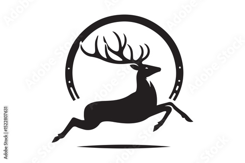 Deer Silhouette logo image. Hart, Pricket, Venison, Doe, Buck, Stag, Roe, Fawn art Illustration logo.