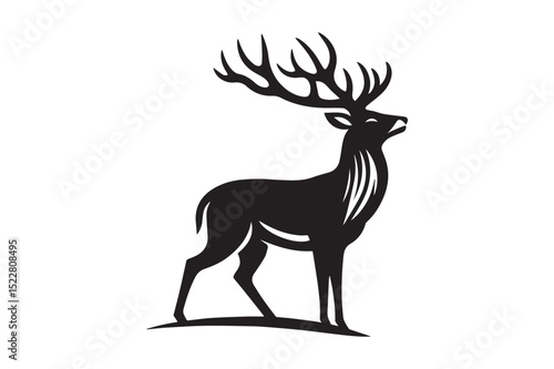 Deer Silhouette logo image. Hart, Pricket, Venison, Doe, Buck, Stag, Roe, Fawn art Illustration logo.