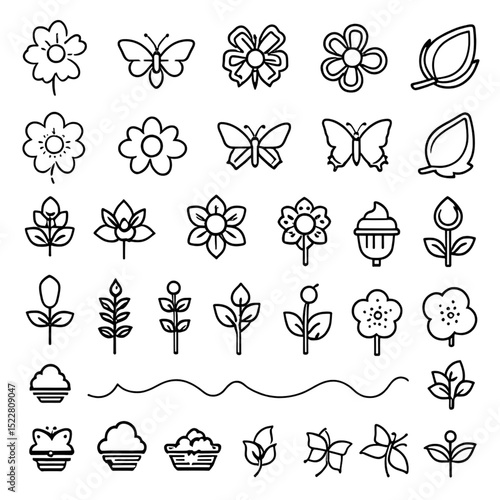 花と蝶のアイコンセット｜Flowers and Butterflies Icon Set
