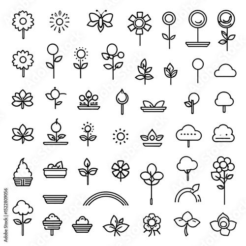 花と蝶のアイコンセット｜Flowers and Butterflies Icon Set