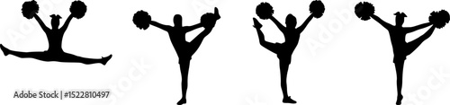 Vector silhouettes of young girls cheerleaders.
